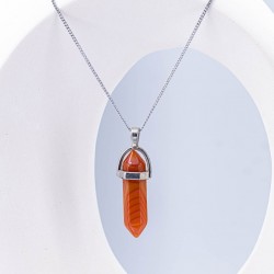 Turuncu Akik Point Zincirli Kolye
